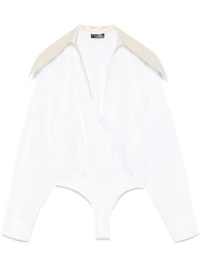 Mugler Spiky Satin Collar Bodysuit In White