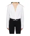 Mugler White Spiky Satin Collar Bodysuit In White