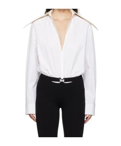 Mugler White Spiky Satin Collar Bodysuit In B1043 Off White/shel