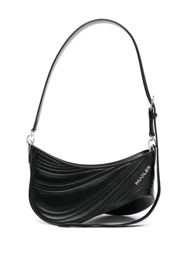 Mugler Spiral Curve Embossed Crossbody Bag In Black Calf Leather