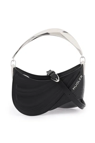 Mugler Spiral Curve Leather Handbag For Women In Black