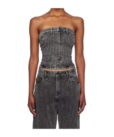 MUGLER MUGLER SPIRAL STRAPLESS DENIM BUSTIER