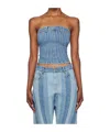 Mugler Spiral Denim Bustier In Blue