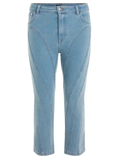 Mugler Spiral Denim Capri Jeans In Light Blue
