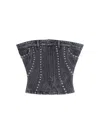 Mugler Spiral Denim Studded Bustier Top