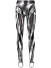 Mugler Glossy Sheer-panelled Spiral Leggings In Silver