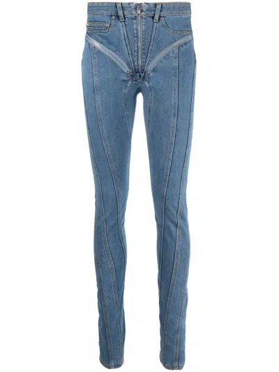 Mugler Straight Trousers High-waisted Design In Blue