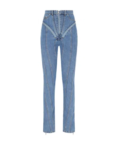 Mugler Straight Trousers High-waisted Design In Blue