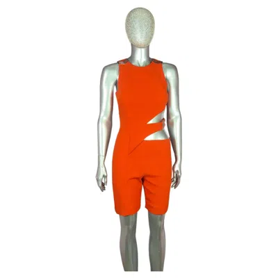 Pre-owned Mugler Spring 2016 Orange Cutout Waist Jumpsuit With Chevron Hardware