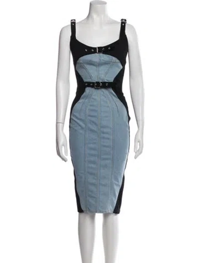 Pre-owned Mugler Square Neckline Knee-length Dress In Blue