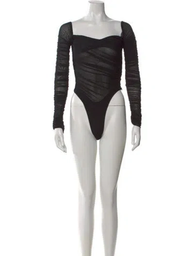 Pre-owned Mugler Square Neckline Long Sleeve Bodysuit In Black