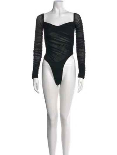 Pre-owned Mugler Square Neckline Long Sleeve Bodysuit W/ Tags In Black