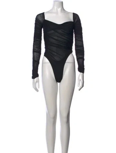 Pre-owned Mugler Square Neckline Long Sleeve Bodysuit W/ Tags In Black