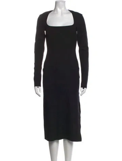 Pre-owned Mugler Square Neckline Midi Length Dress In Black