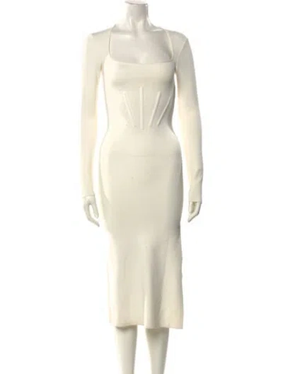 Pre-owned Mugler Square Neckline Midi Length Dress In Neutral