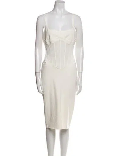 Pre-owned Mugler Square Neckline Midi Length Dress W/ Tags In White