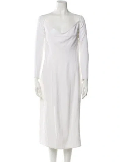 Pre-owned Mugler Square Neckline Midi Length Dress In White