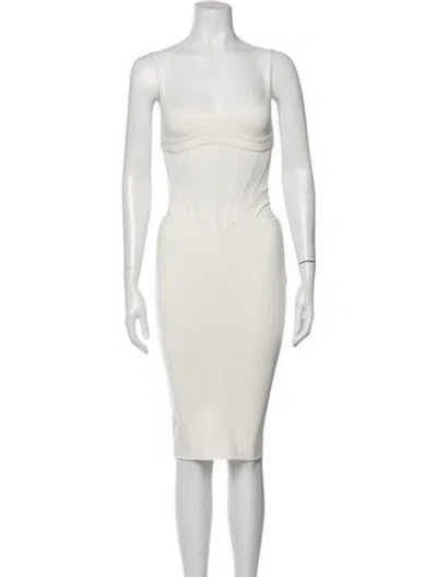 Pre-owned Mugler Square Neckline Midi Length Dress In White