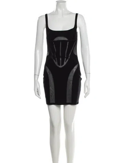 Pre-owned Mugler Square Neckline Mini Dress In Black