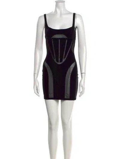Pre-owned Mugler Square Neckline Mini Dress In Black