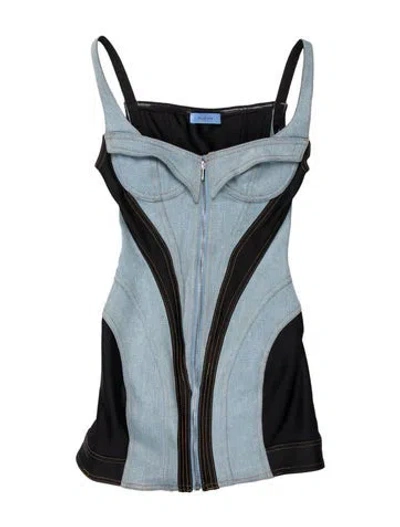Pre-owned Mugler Square Neckline Mini Dress In Blue