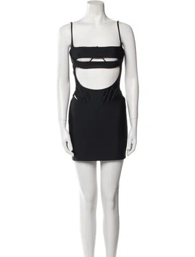 Pre-owned Mugler Square Neckline Mini Dress W/ Tags In Black