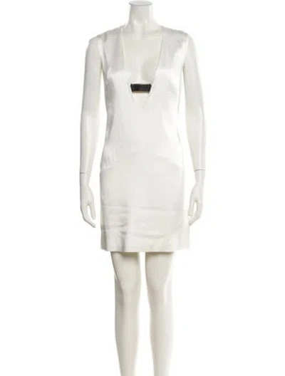 Pre-owned Mugler Square Neckline Mini Dress In White