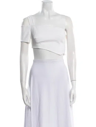 Pre-owned Mugler Square Neckline Short Sleeve Crop Top In White