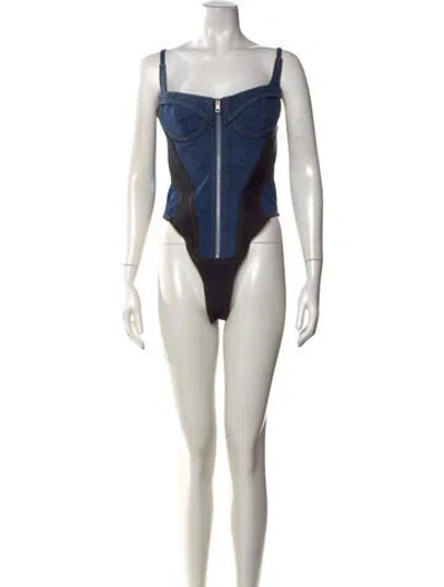 Pre-owned Mugler Square Neckline Sleeveless Bodysuit W/ Tags In Black