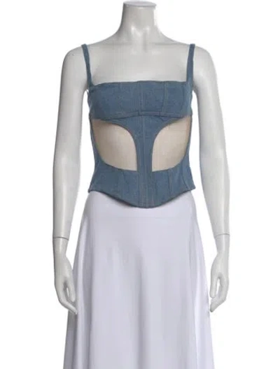 Pre-owned Mugler Square Neckline Sleeveless Crop Top In Blue