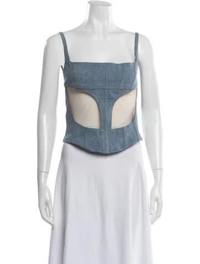 Pre-owned Mugler Square Neckline Sleeveless Crop Top In Blue