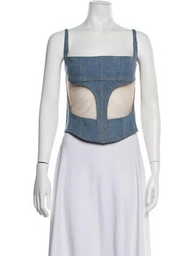 Pre-owned Mugler Square Neckline Sleeveless Top In Blue
