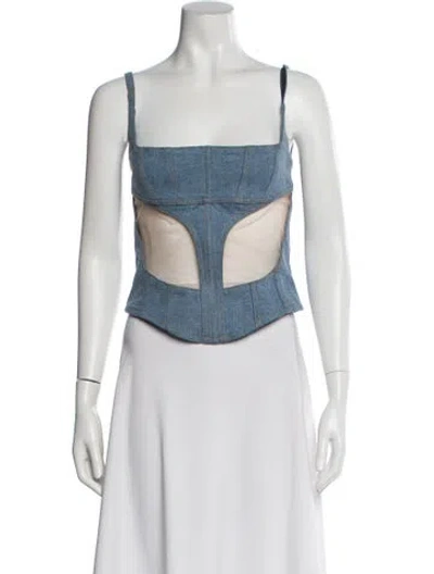 Pre-owned Mugler Square Neckline Sleeveless Top In White