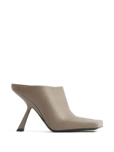 Mugler Square-toe Leather Mules In Gray