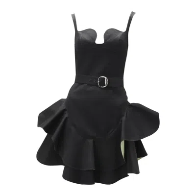Pre-owned Mugler S/s 1990 Thierry  Black And Green Sculptural Dress