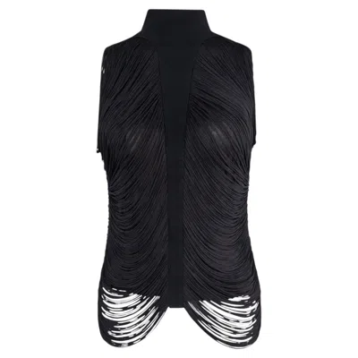 Pre-owned Mugler S/s 1990 Thierry  Black Draped Fringe Sleeveless Top