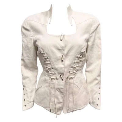 Pre-owned Mugler S/s 1992 Thierry  Corset Ivory Lace Up Jacket In White