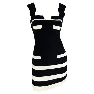 Pre-owned Mugler S/s 1994 Thierry  Runway Black White Accordion Pleat Bodycon Mini Dress
