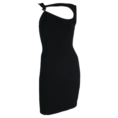 Pre-owned Mugler S/s 1999 Thierry  Runway Asymmetric Brooch Detail Black Pencil Dress 36fr
