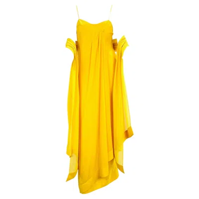 Pre-owned Mugler S/s 2000 Thierry  Canary Yellow Chiffon Dress With Matching Shawl Fr42