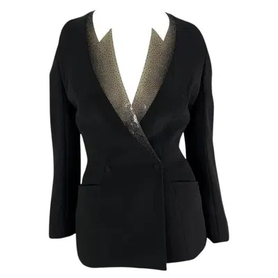 Pre-owned Mugler S/s 2001 Thierry  Runway Beaded Pvc Cutout Black Plunging Blazer