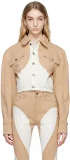 Mugler Ssense Exclusive Beige & White Cropped Denim Jacket In B2015 Dark Beige / L