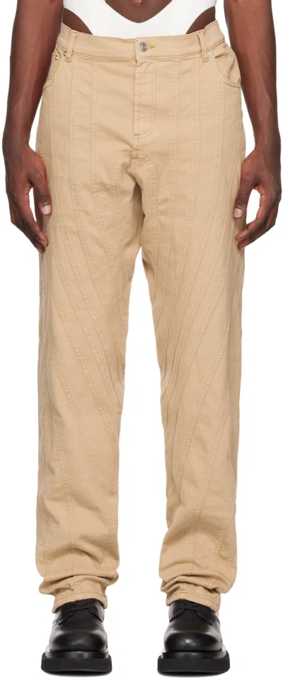 Mugler Spiral Design Jeans Pants In Brown