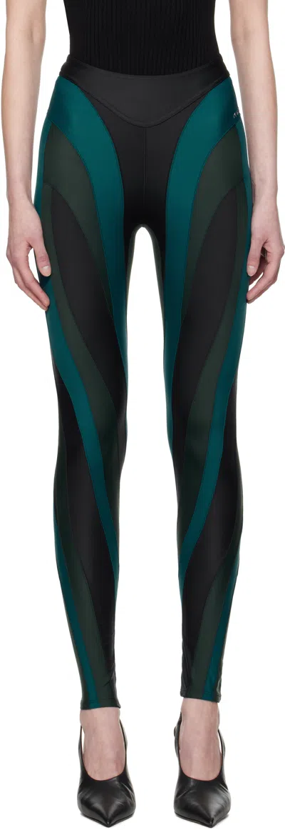 Mugler Ssense Exclusive Black & Green Eco Sport Lycra Leggings In M1959 Blk Dr Forest