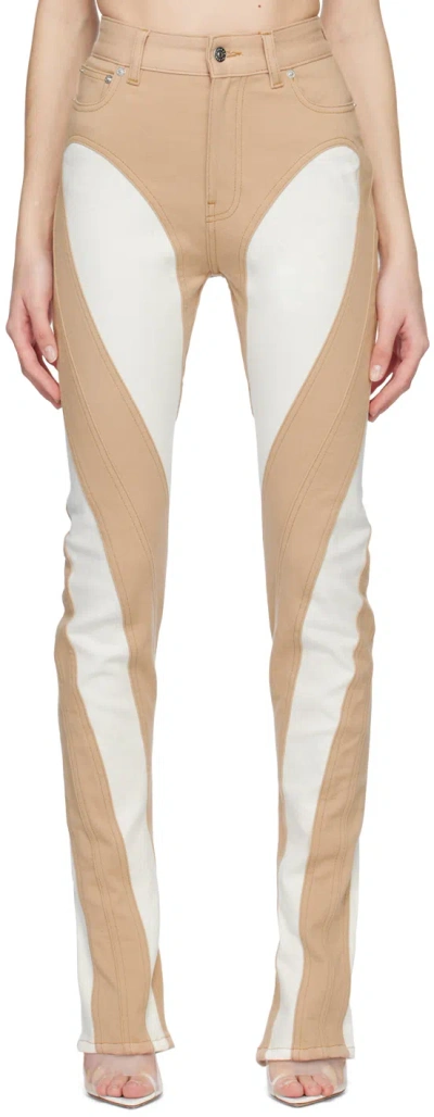 Mugler Ssense Exclusive White & Beige Spiral Jeans In B2015 Dark Beige / L