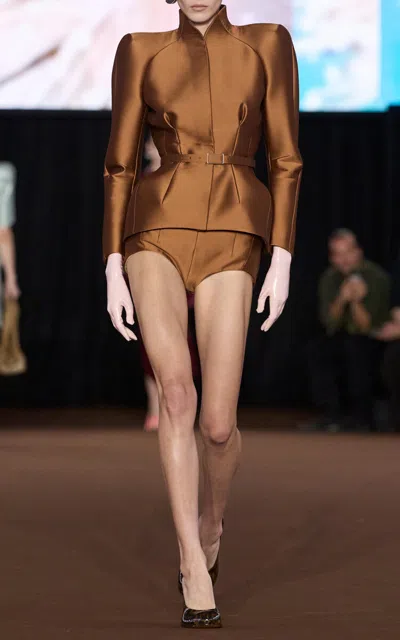 Mugler Stand-collar Jacket In Brown