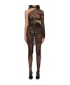 Mugler Star Mesh Asymmetric Minidress In Black