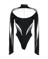 Mugler Star-print Mesh Bodysuit In Black