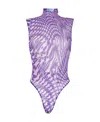 Mugler Star-print Mesh Bodysuit In Purple