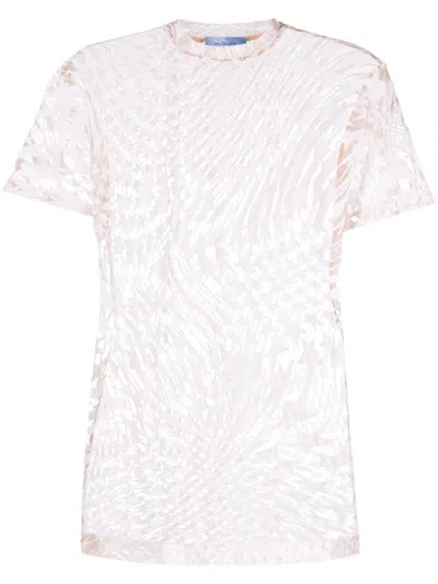 Mugler Star-print Mesh T-shirt In Neutrals